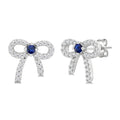 2MM Round Cut Sapphire and 1/6 Ctw Round Cut Diamond Bow Petite Precious Fashion Earrings in 10K White Gold