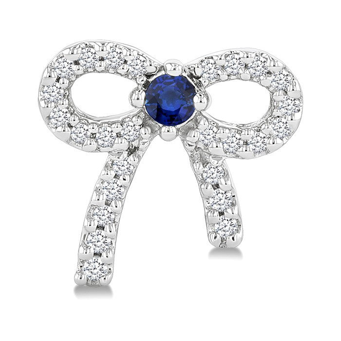 2MM Round Cut Sapphire and 1/6 Ctw Round Cut Diamond Bow Petite Precious Fashion Earrings in 10K White Gold