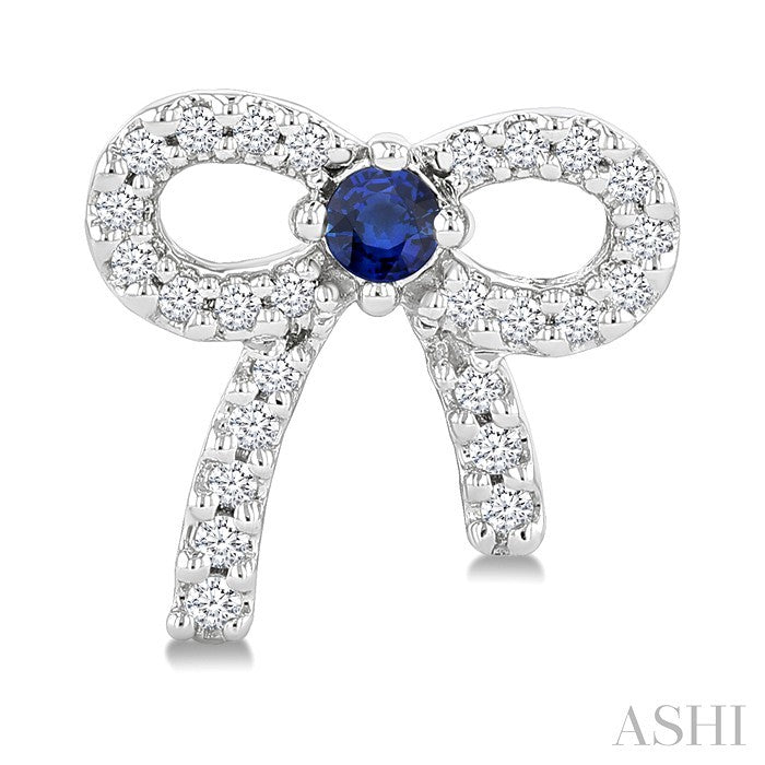 2MM Round Cut Sapphire and 1/6 Ctw Round Cut Diamond Bow Petite Precious Fashion Earrings in 10K White Gold