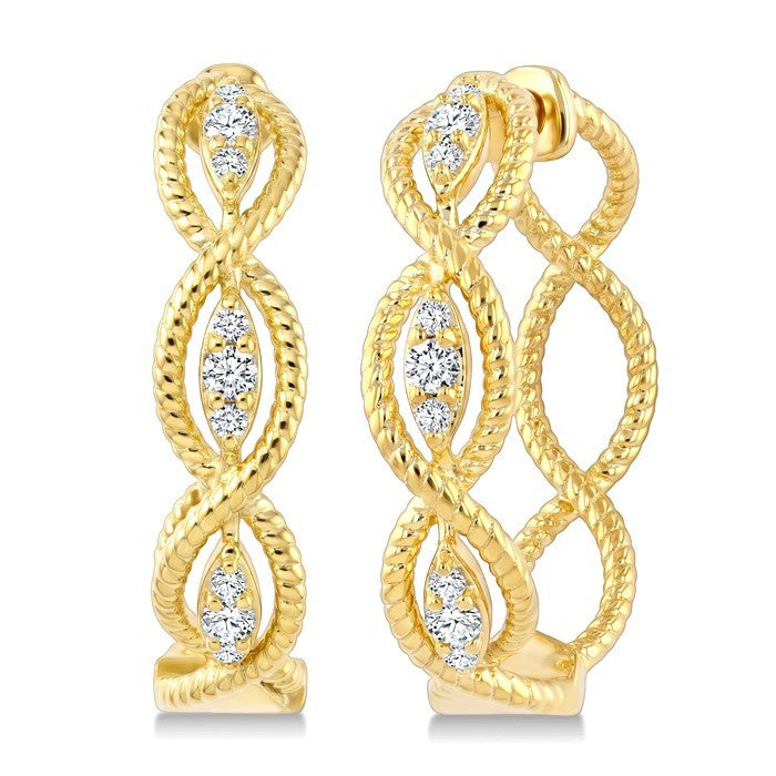 1/5 Ctw Round Cut Diamond Petite Swirl Pattern Fashion Huggie Earrings in 10K Yellow Gold