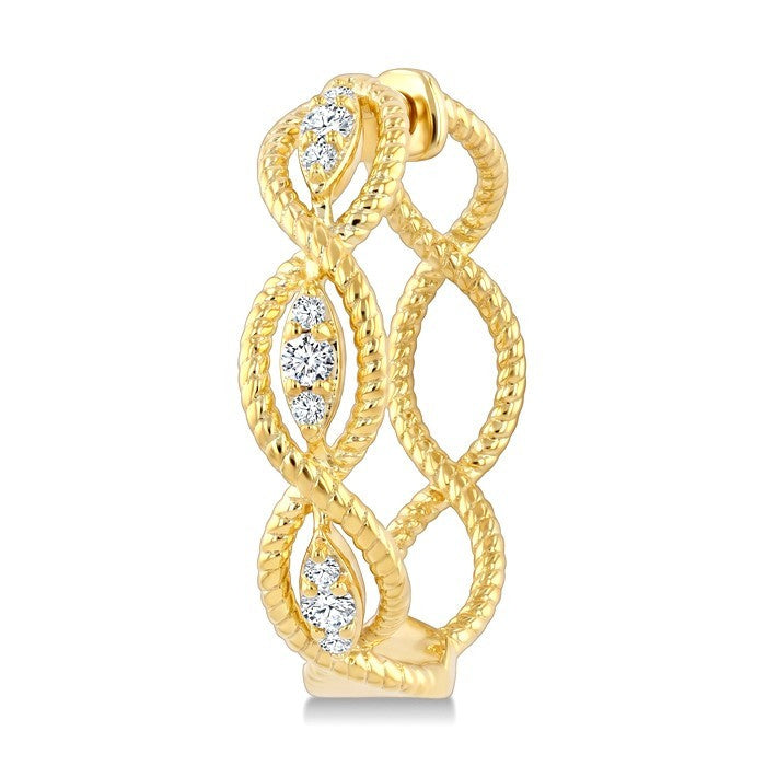 1/5 Ctw Round Cut Diamond Petite Swirl Pattern Fashion Huggie Earrings in 10K Yellow Gold