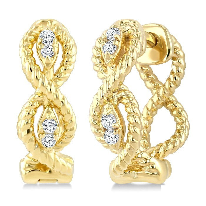 1/20 Ctw Petite Swirl Pattern Round Cut Diamond Fashion Huggie Earrings in 10K Yellow Gold