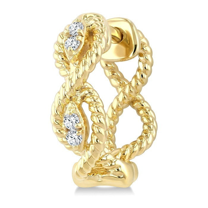 1/20 Ctw Petite Swirl Pattern Round Cut Diamond Fashion Huggie Earrings in 10K Yellow Gold