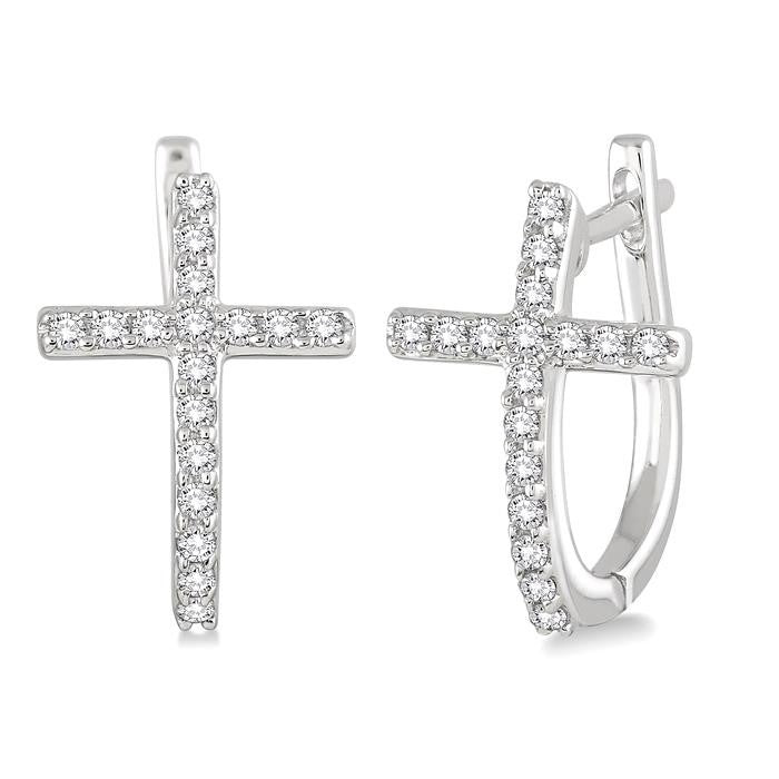 1/4 Ctw Round Cut Diamond Cross Earrings in 10K White Gold