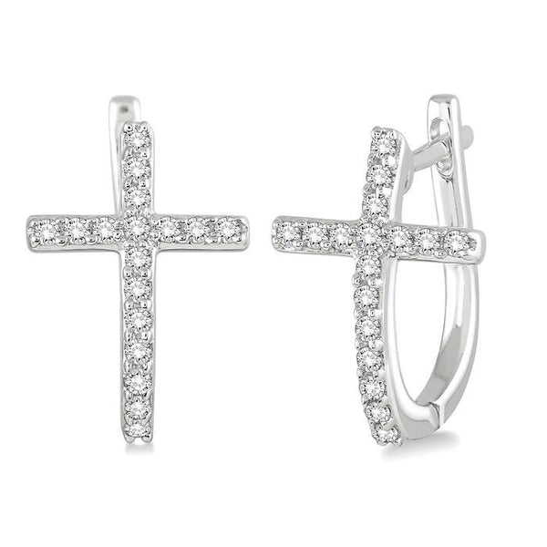 1/4 Ctw Round Cut Diamond Cross Earrings in 10K White Gold