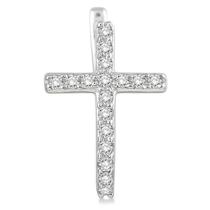 1/4 Ctw Round Cut Diamond Cross Earrings in 10K White Gold