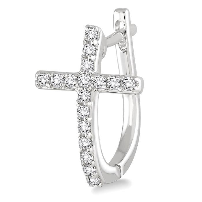 1/4 Ctw Round Cut Diamond Cross Earrings in 10K White Gold