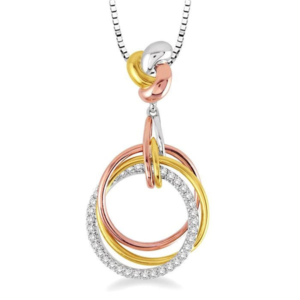 1/4 Ctw Round Cut Diamond Pendant in 14K Tri Color Gold with Chain