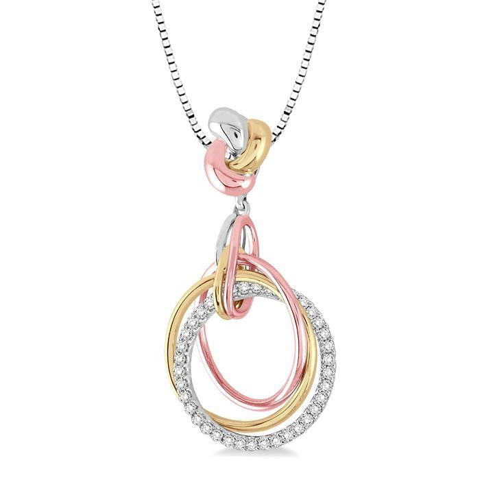 1/4 Ctw Round Cut Diamond Pendant in 14K Tri Color Gold with Chain