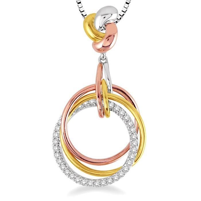 1/4 Ctw Round Cut Diamond Pendant in 14K Tri Color Gold with Chain