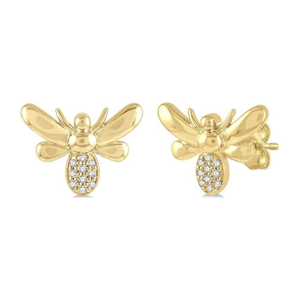 1/20 Ctw Bumble Bee Round Cut Diamond Petite Fashion Earrings in 10K Yellow Gold