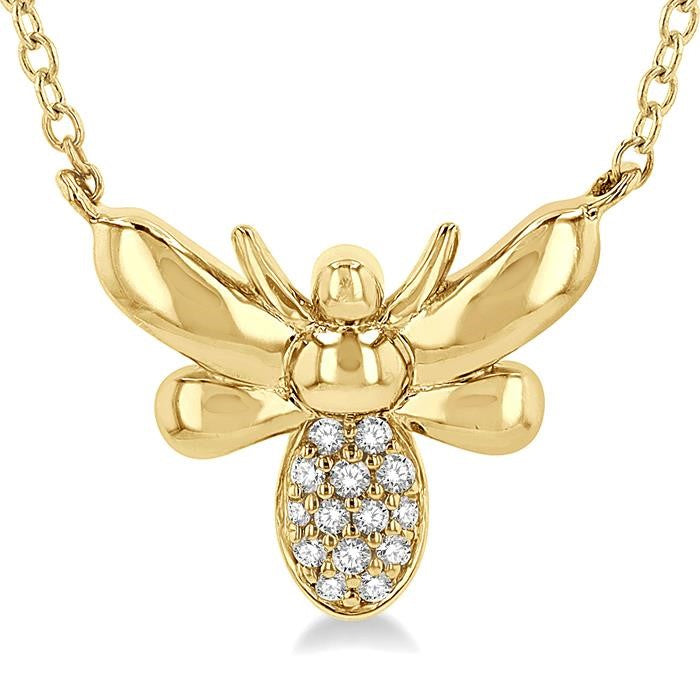 1/20 Ctw Bumble Bee Round Cut Diamond Petite Fashion Pendant With Chain in 10K Yellow Gold