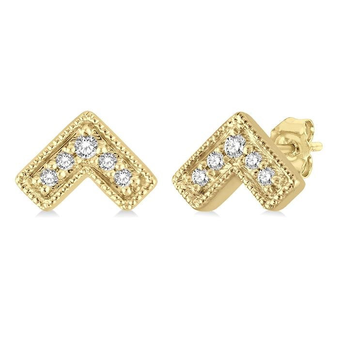 1/20 Ctw Inverted Chevron Round Cut Diamond Petite Fashion Earrings in 10K Yellow Gold