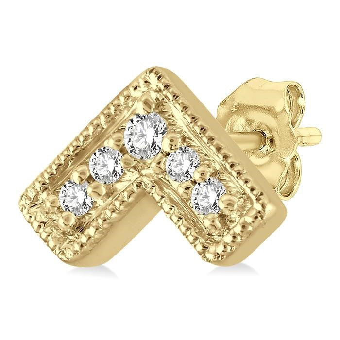 1/20 Ctw Inverted Chevron Round Cut Diamond Petite Fashion Earrings in 10K Yellow Gold