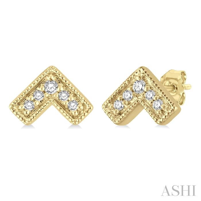 1/20 Ctw Inverted Chevron Round Cut Diamond Petite Fashion Earrings in 10K Yellow Gold