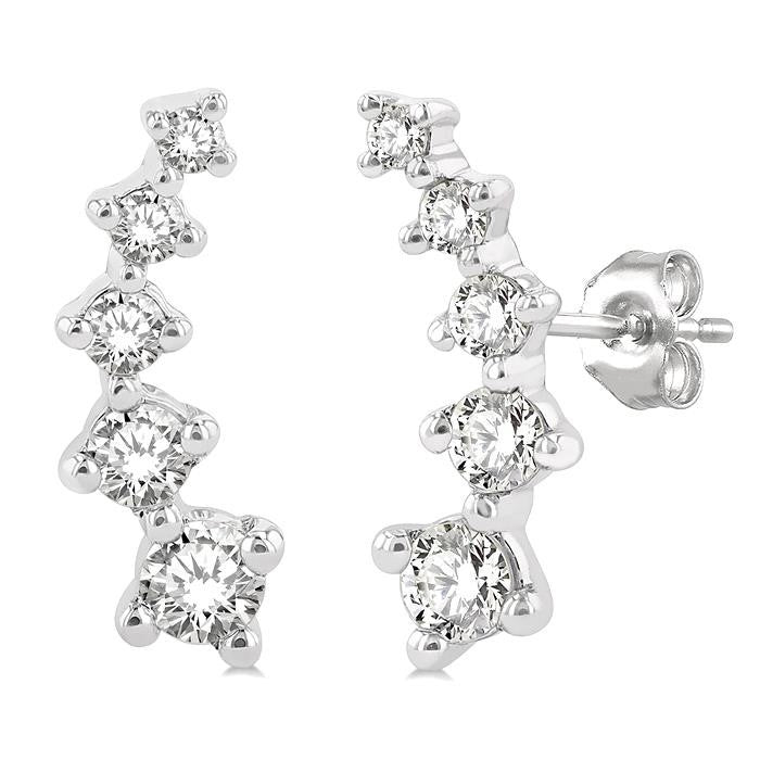1/4 Ctw Round Cut Diamond Petite Fashion Climbers in 14K White Gold