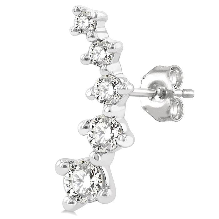 1/4 Ctw Round Cut Diamond Petite Fashion Climbers in 14K White Gold