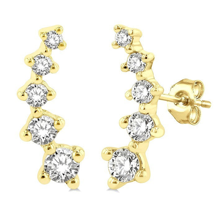 1/4 Ctw Round Cut Diamond Petite Fashion Climbers in 14K Yellow Gold
