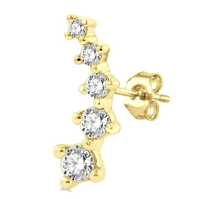 1/4 Ctw Round Cut Diamond Petite Fashion Climbers in 14K Yellow Gold