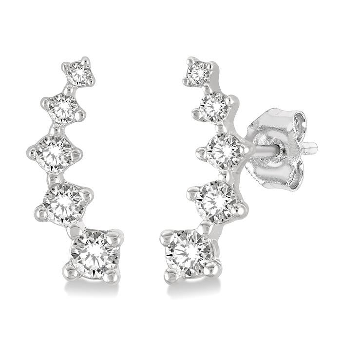 1/10 Ctw Round Cut Diamond Petite Fashion Climbers in 14K White Gold