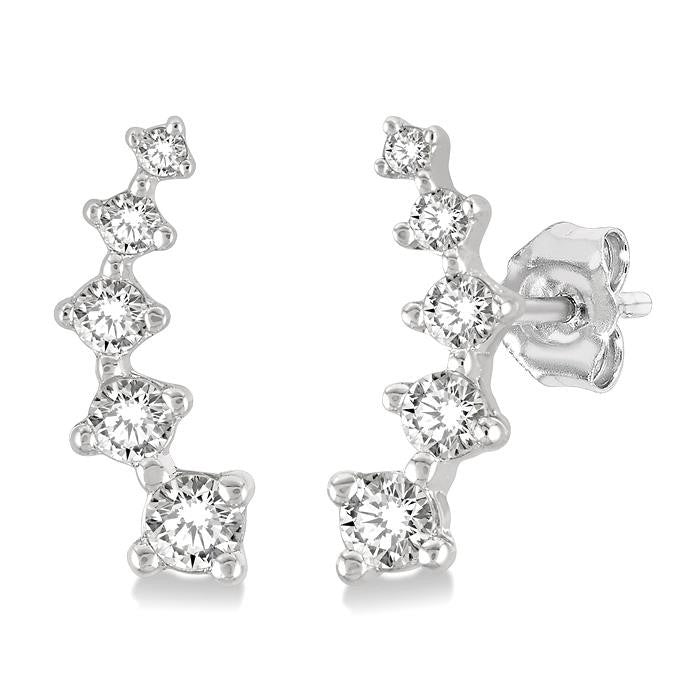 1/10 Ctw Round Cut Diamond Petite Fashion Climbers in 10K White Gold