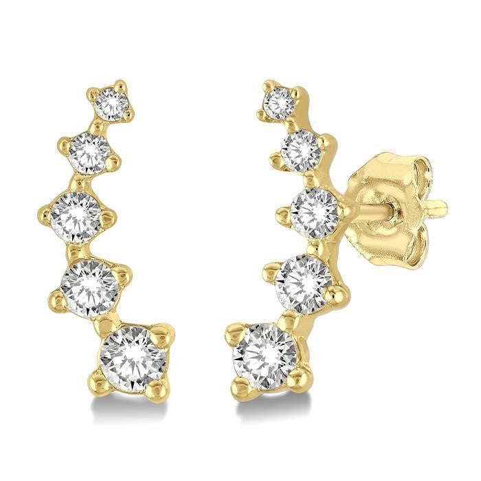 1/10 Ctw Round Cut Diamond Petite Fashion Climbers in 10K Yellow Gold