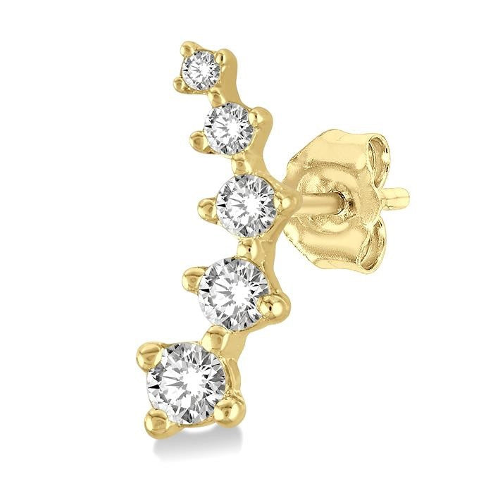 1/10 Ctw Round Cut Diamond Petite Fashion Climbers in 10K Yellow Gold
