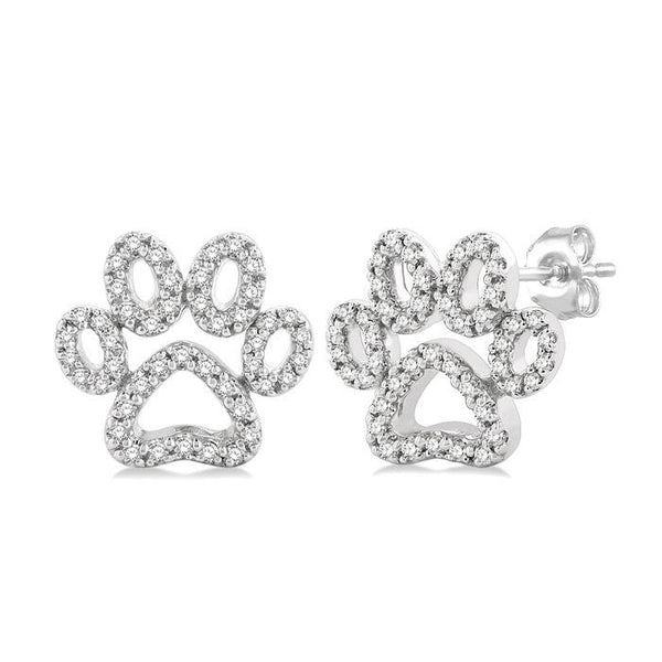 1/4 Ctw Petite Dog Paw Round Cut Diamond Fashion Stud Earrings in 10K White Gold