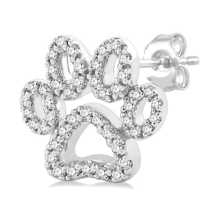 1/4 Ctw Petite Dog Paw Round Cut Diamond Fashion Stud Earrings in 10K White Gold