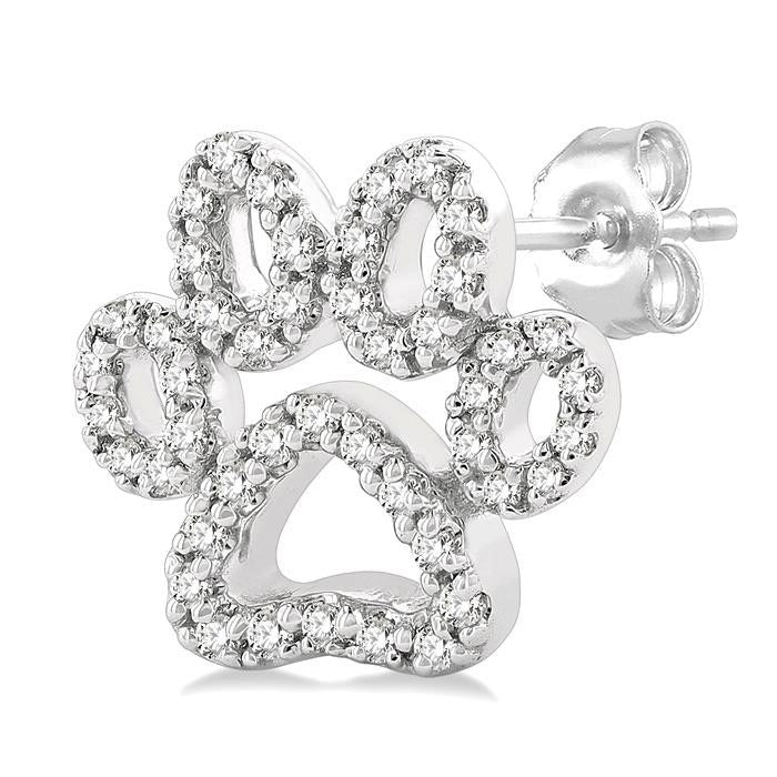 Dog Paw Petite Diamond Fashion Earrings