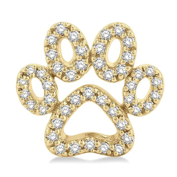 1/4 Ctw Petite Dog Paw Round Cut Diamond Fashion Stud Earrings in 10K Yellow Gold