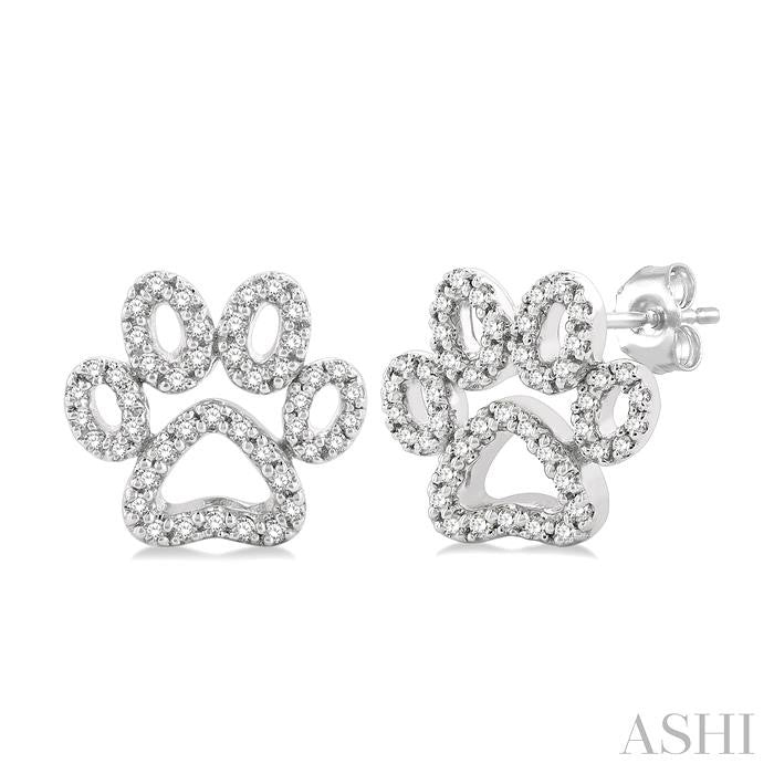 1/4 Ctw Petite Dog Paw Round Cut Diamond Fashion Stud Earrings in 10K White Gold