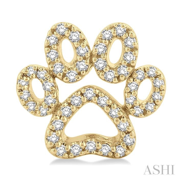 1/4 Ctw Petite Dog Paw Round Cut Diamond Fashion Stud Earrings in 10K Yellow Gold