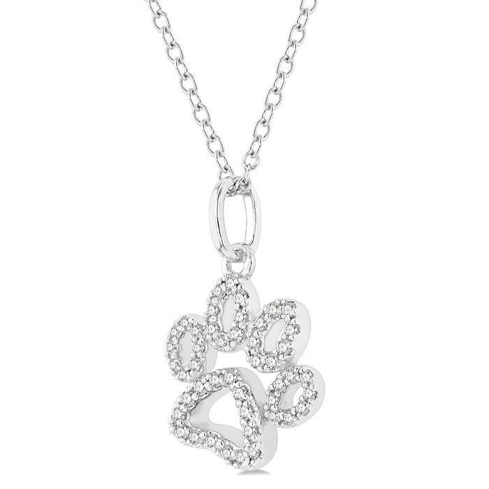 1/6 Ctw Open Dog Paw Petite Round Cut Diamond Fashion Pendant With Chain in 10K White Gold