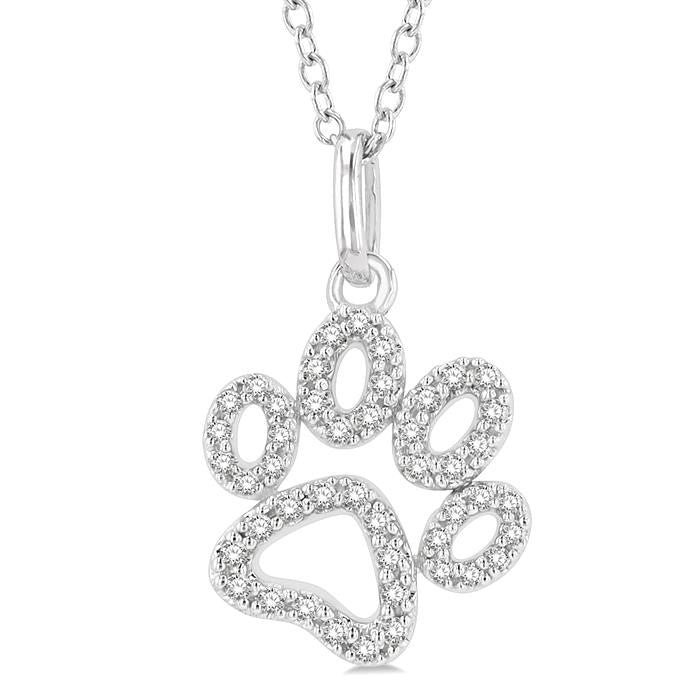 1/6 Ctw Open Dog Paw Petite Round Cut Diamond Fashion Pendant With Chain in 10K White Gold