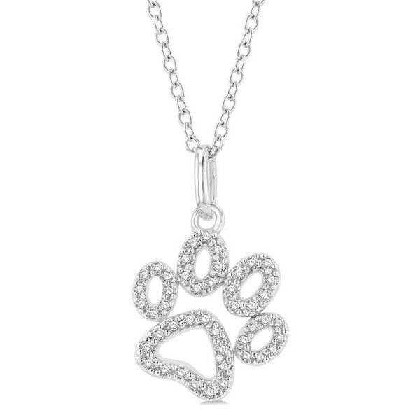 1/6 Ctw Open Dog Paw Petite Round Cut Diamond Fashion Pendant With Chain in 10K White Gold
