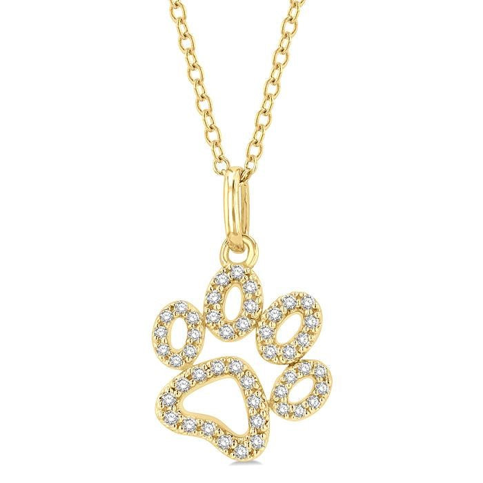 1/6 Ctw Open Dog Paw Petite Round Cut Diamond Fashion Pendant With Chain in 10K Yellow Gold