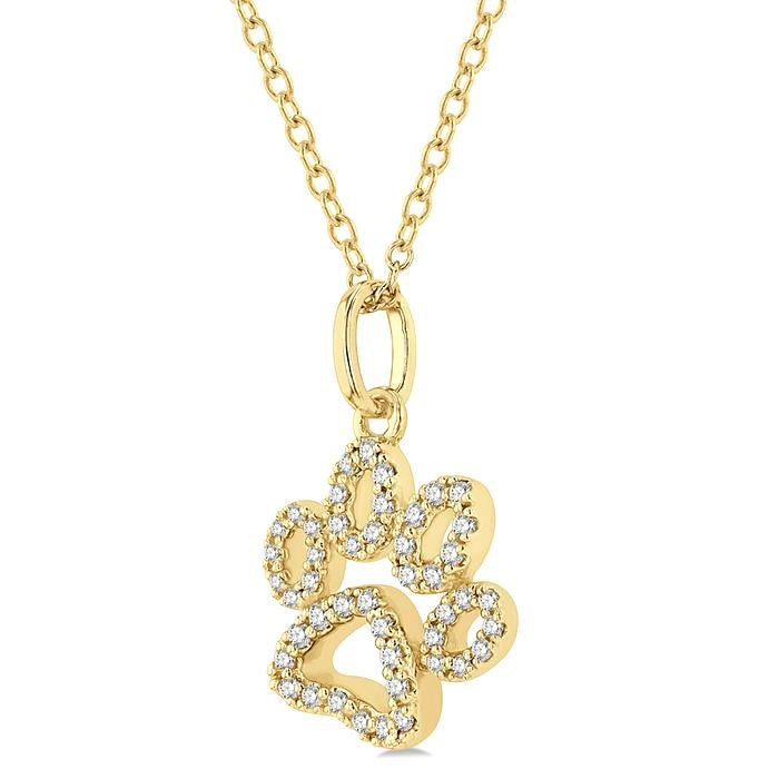 1/6 Ctw Open Dog Paw Petite Round Cut Diamond Fashion Pendant With Chain in 10K Yellow Gold