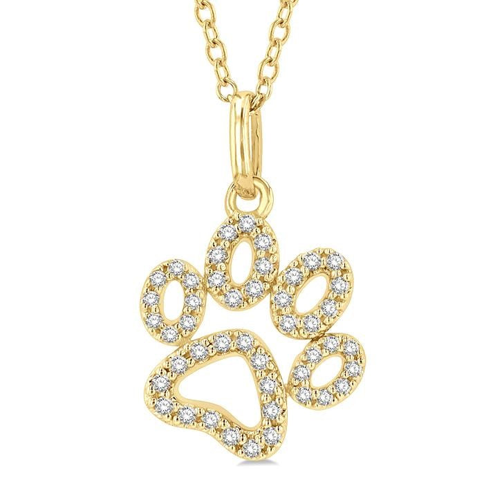 1/6 Ctw Open Dog Paw Petite Round Cut Diamond Fashion Pendant With Chain in 10K Yellow Gold