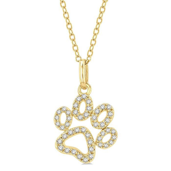 1/6 Ctw Open Dog Paw Petite Round Cut Diamond Fashion Pendant With Chain in 10K Yellow Gold