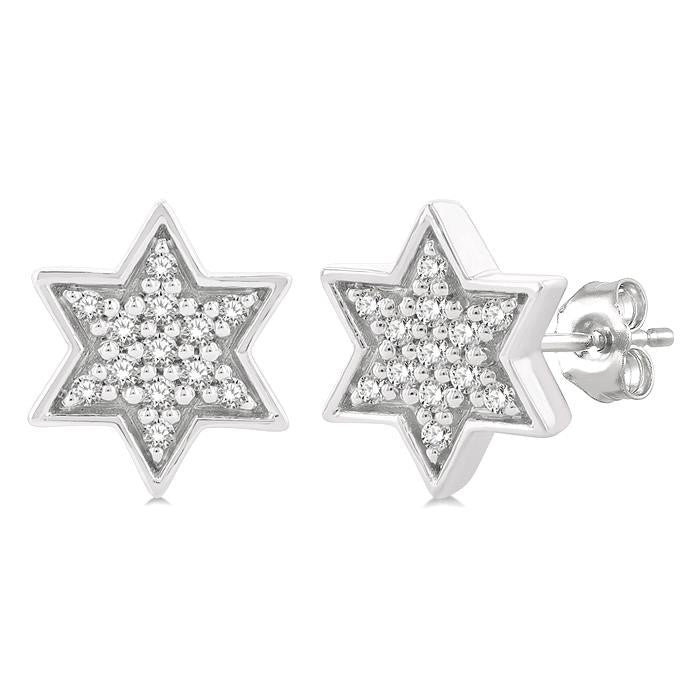 1/6 Ctw Petite Star of David Round Cut Diamond Fashion Stud Earrings in 10K White Gold