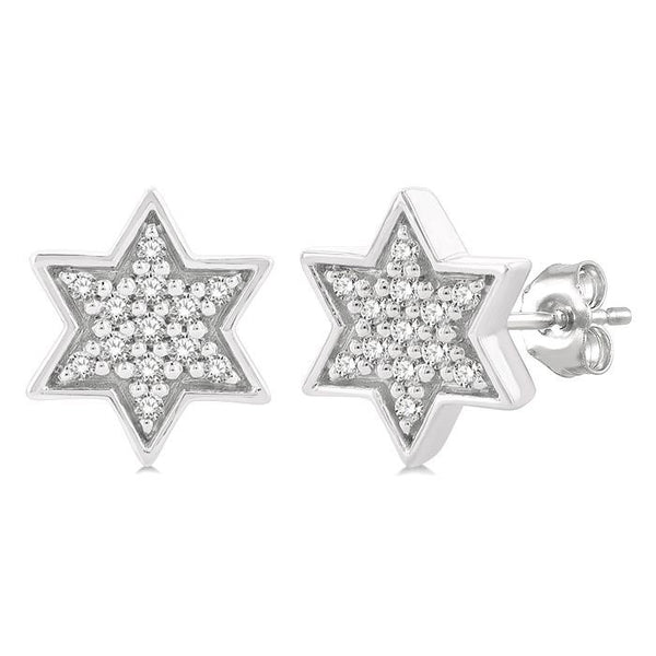 1/6 Ctw Petite Star of David Round Cut Diamond Fashion Stud Earrings in 10K White Gold