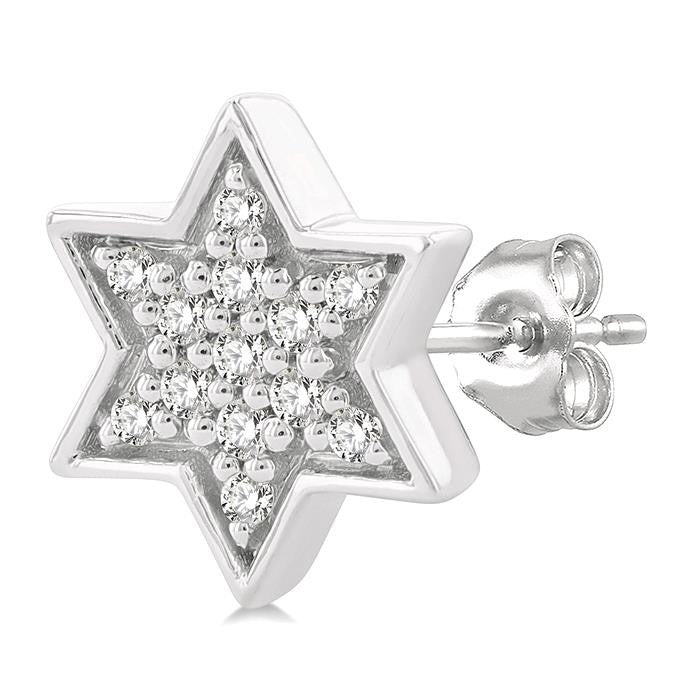 1/6 Ctw Petite Star of David Round Cut Diamond Fashion Stud Earrings in 10K White Gold