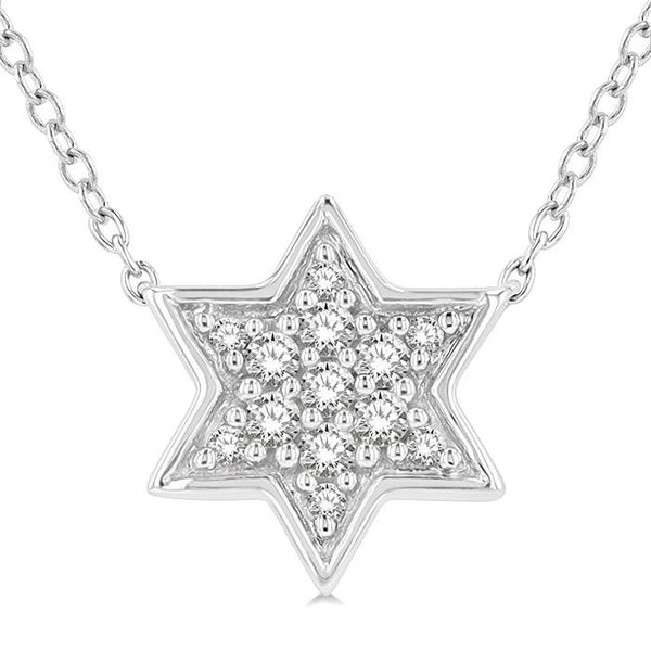 1/10 Ctw Star of David Petite Round Cut Diamond Fashion Pendant With Chain in 10K White Gold