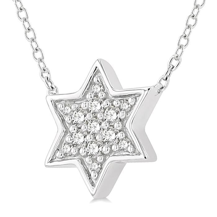 1/10 Ctw Star of David Petite Round Cut Diamond Fashion Pendant With Chain in 10K White Gold