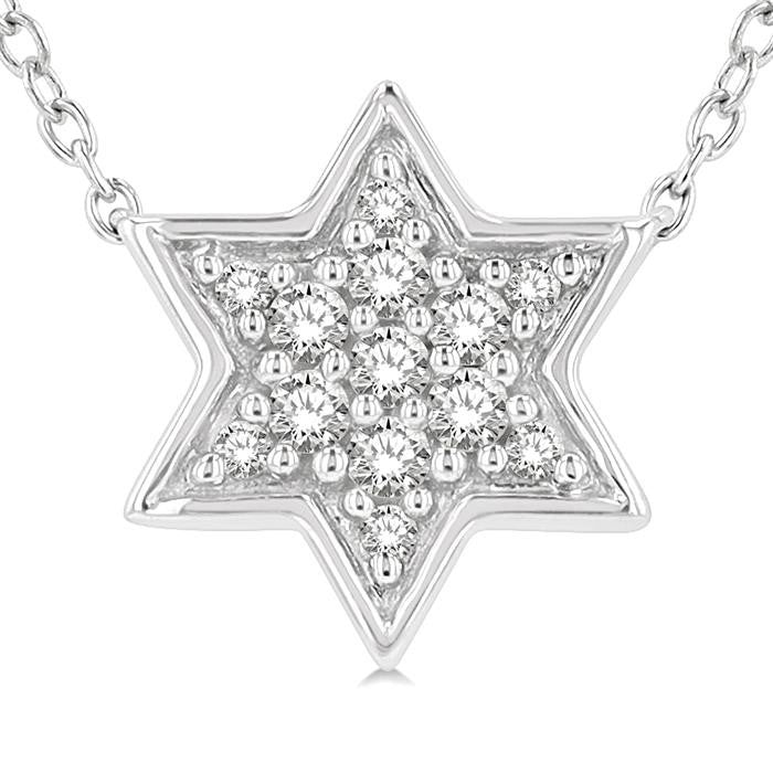 1/10 Ctw Star of David Petite Round Cut Diamond Fashion Pendant With Chain in 10K White Gold