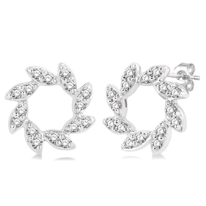 1/10 Ctw Floral Petite Round Cut Diamond Fashion Stud Earrings in 10K White Gold