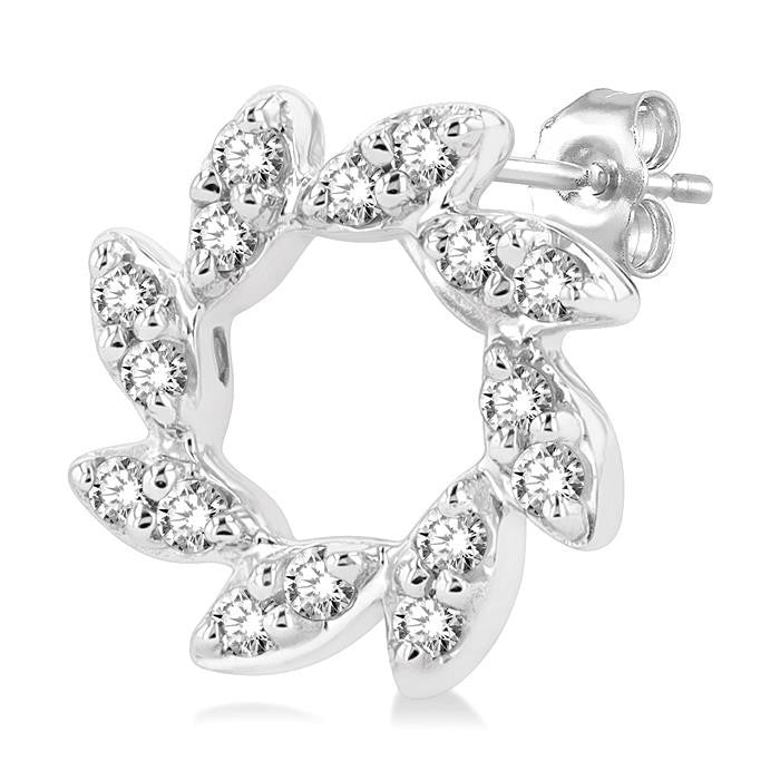 1/10 Ctw Floral Petite Round Cut Diamond Fashion Stud Earrings in 10K White Gold