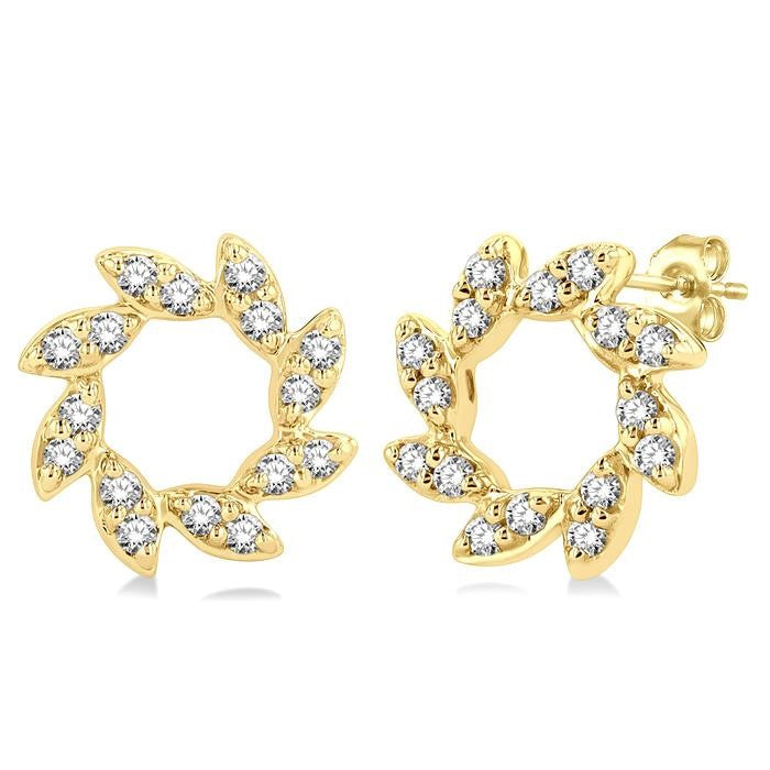 1/10 Ctw Floral Petite Round Cut Diamond Fashion Stud Earrings in 10K Yellow Gold