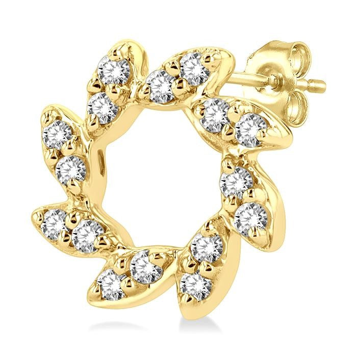 1/10 Ctw Floral Petite Round Cut Diamond Fashion Stud Earrings in 10K Yellow Gold